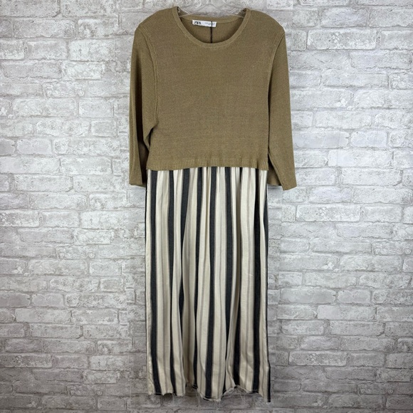 Zara Sweater Long Sleeve Dress Women’s XS‎ Linen Cotton NWT - Picture 1 of 7